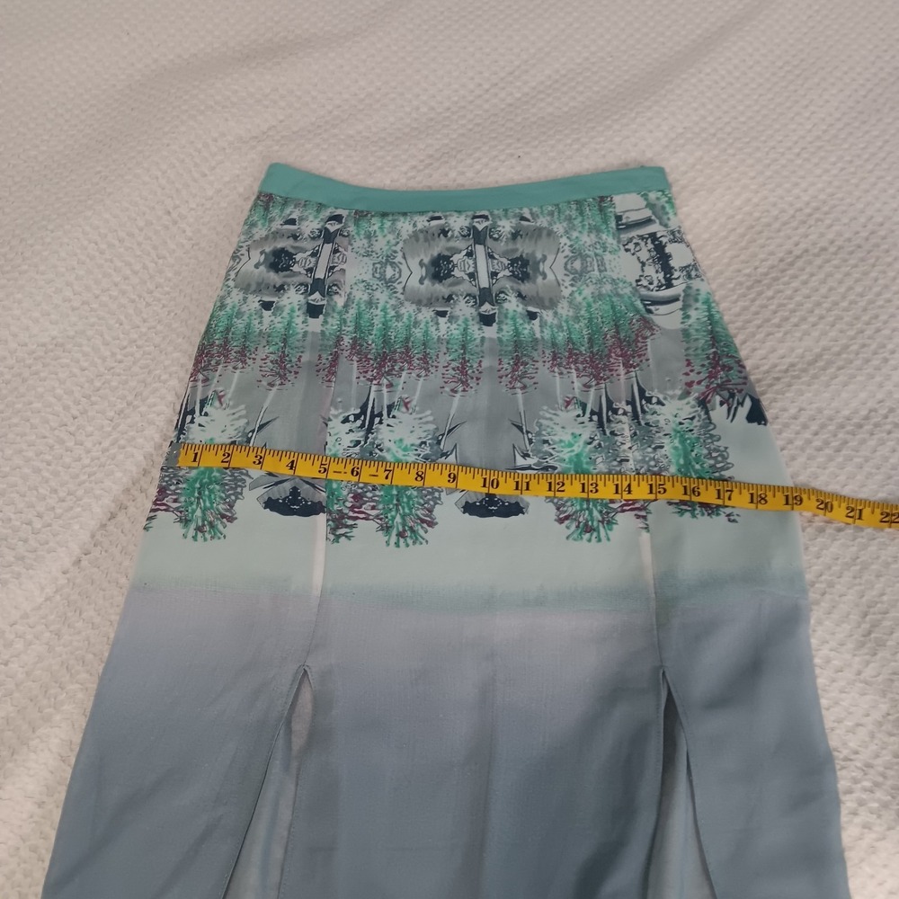 W118 Walter Baker Teal Gray Water Color Print Maxi skirt Partially Lined Small - Picture 12 of 13